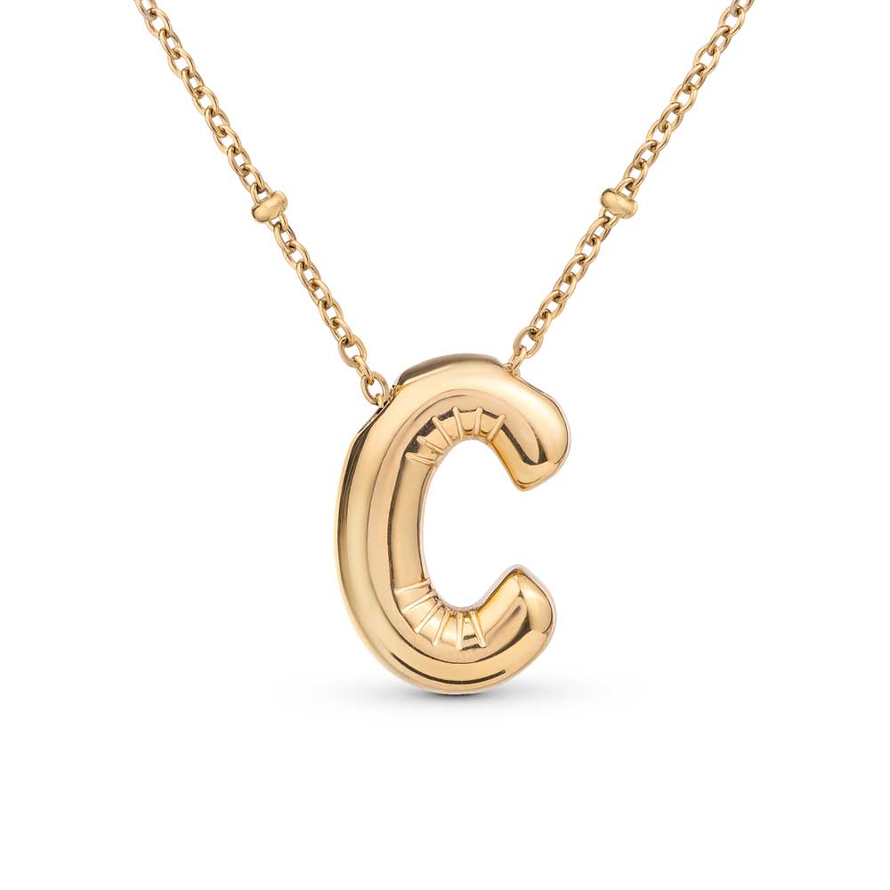 C Bubble Initial Necklace in Gold Plated Stainless Steel – Amberta