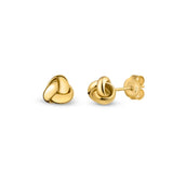 9K gold minimal knot stud earrings placed on a white background