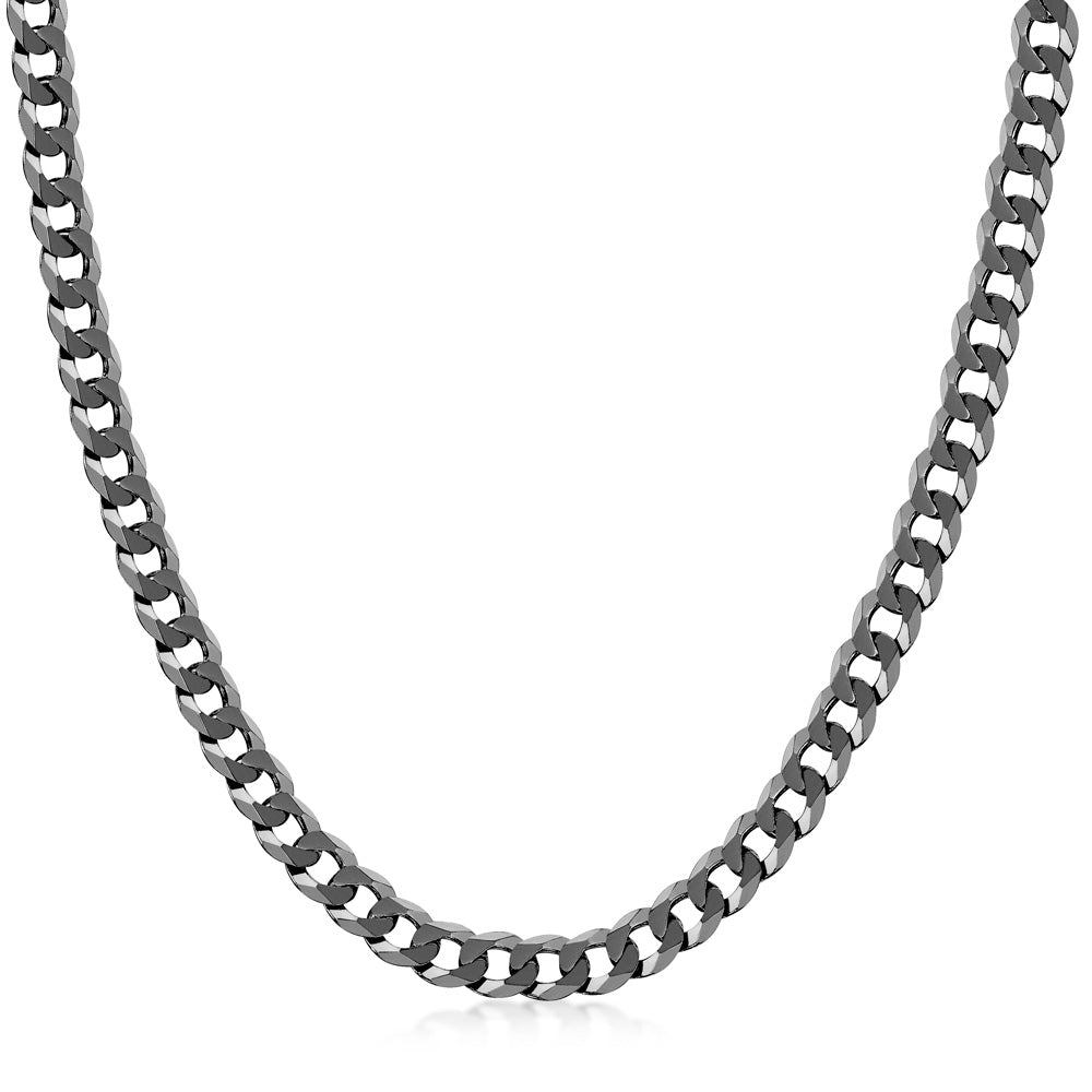 Amberta Black Rhodium Plated Silver Flat Curb Chain