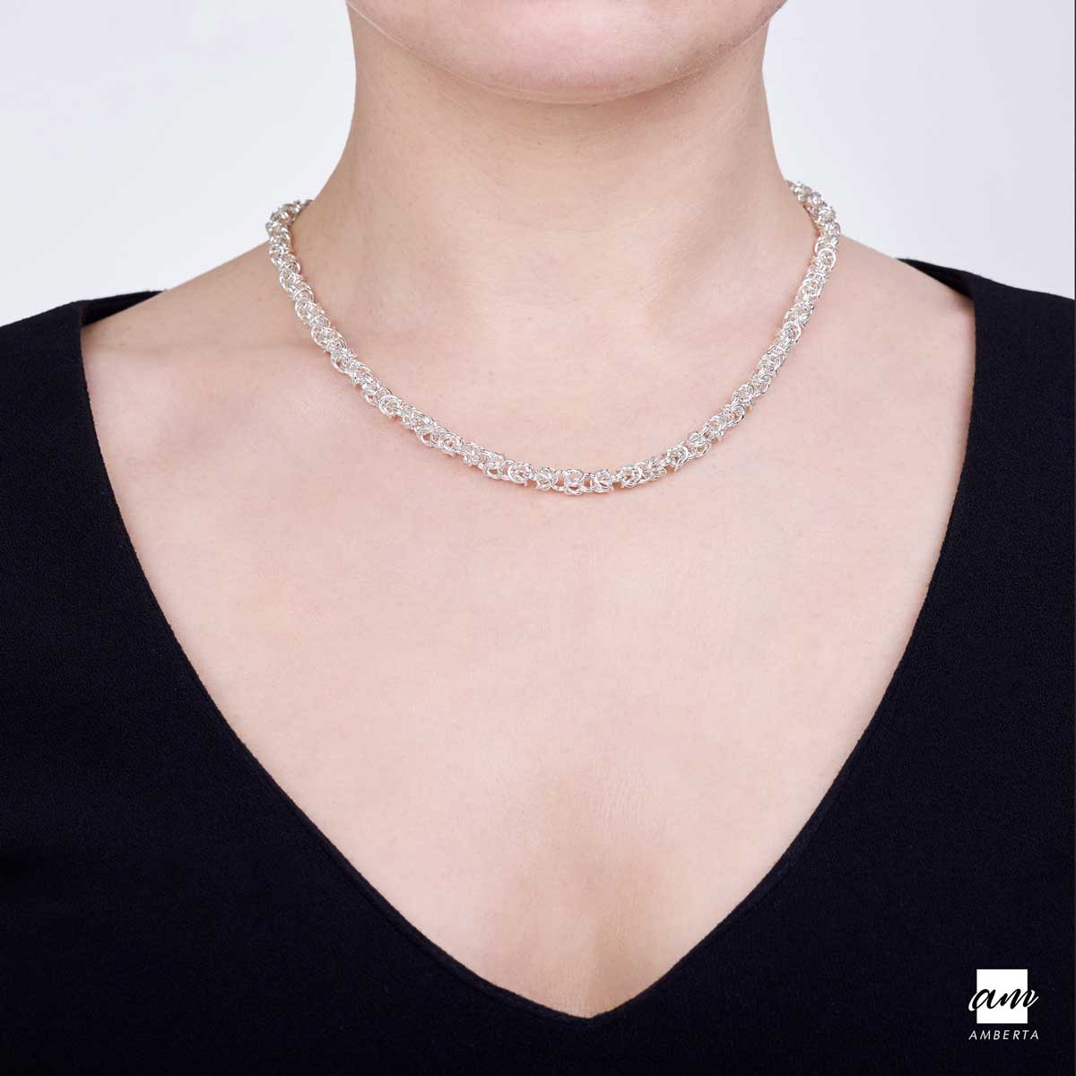 Amberta Silver Byzantine Necklace Model