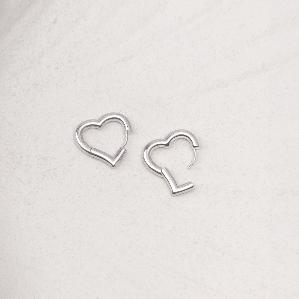 20 mm Heart Huggie Earrings in Silver Brass Marketing 2