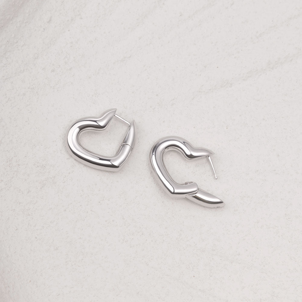 25 mm Heart Huggie Earrings in Silver Brass Marketing 2