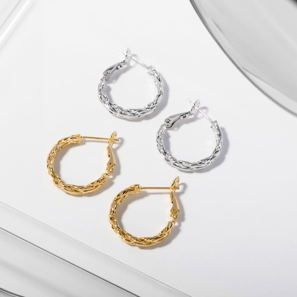 20 mm Herringbone Hoop Earrings in Silver Brass Marketing