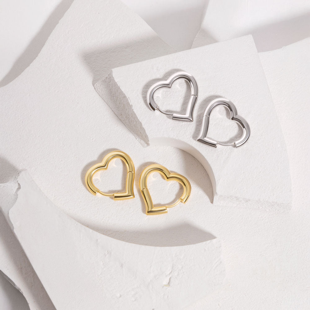 20 mm Heart Huggie Earrings in Gold Plated Brass Marketing