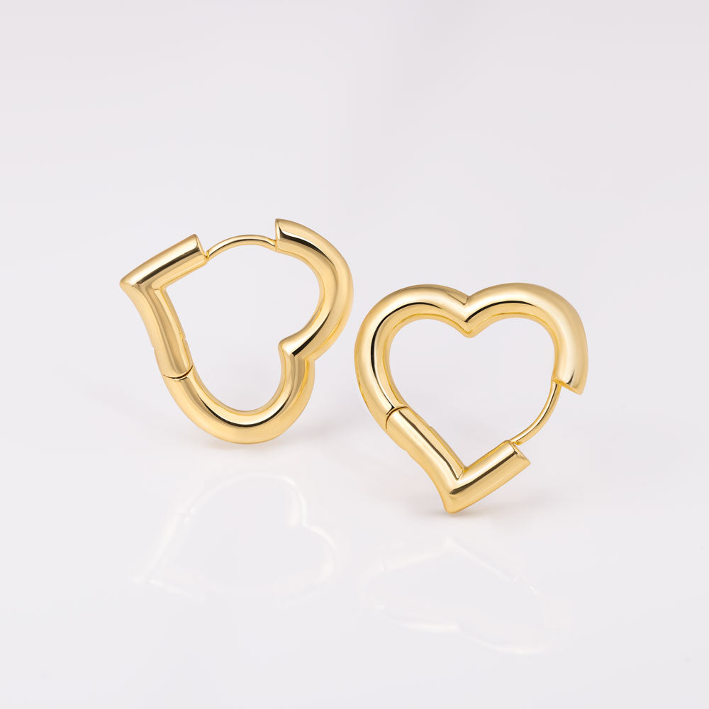 20 mm Heart Huggie Earrings in Gold Plated Brass