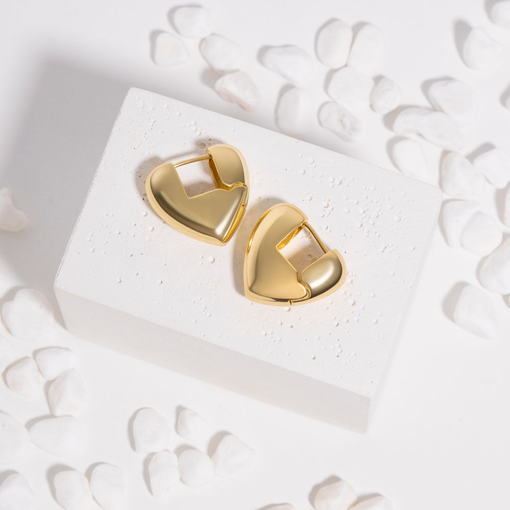 22 mm Heart Chunky Earrings in Gold Plated Brass Marketing 2