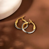 10 mm Two Tone Diamond Cut Earrings in 14K Gold