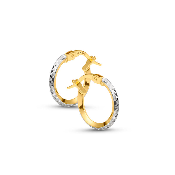 10 mm Two Tone Diamond Cut Earrings in 14K Gold