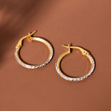 15 mm Two Tone Diamond Cut Earrings in 14K Gold