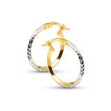 15 mm Two Tone Diamond Cut Earrings in 14K Gold