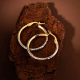 20 mm Two Tone Diamond Cut Earrings in 14K Gold