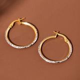 20 mm Two Tone Diamond Cut Earrings in 14K Gold