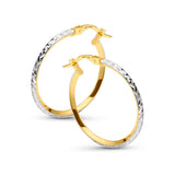 20 mm Two Tone Diamond Cut Earrings in 14K Gold