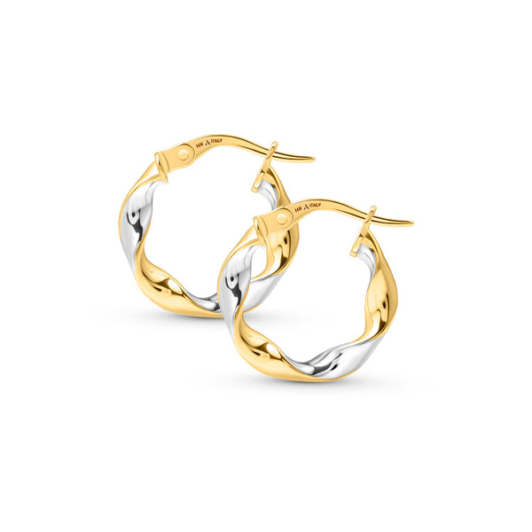 10 mm Two Tone Twisted Earrings in 14K Gold