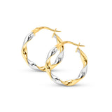 15 mm Two Tone Twisted Earrings in 14K Gold