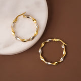 20 mm Two Tone Twisted Earrings in 14K Gold