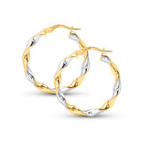 20 mm Two Tone Twisted Earrings in 14K Gold