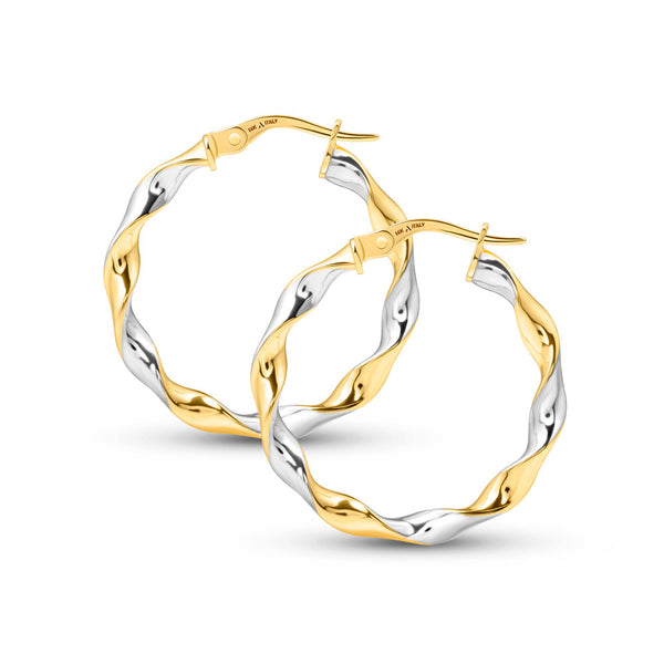 20 mm Two Tone Twisted Earrings in 14K Gold
