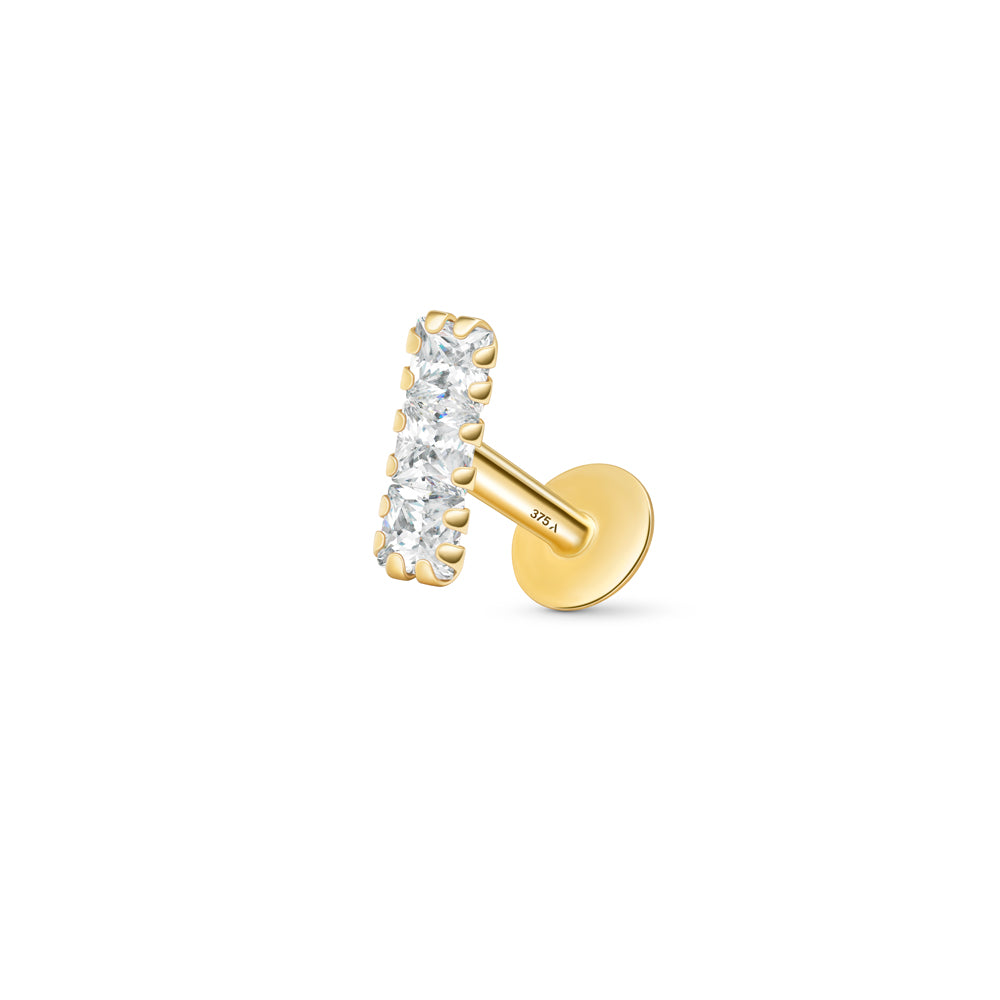 9ct gold cartilage piercing with three cubic zirconia stones. 