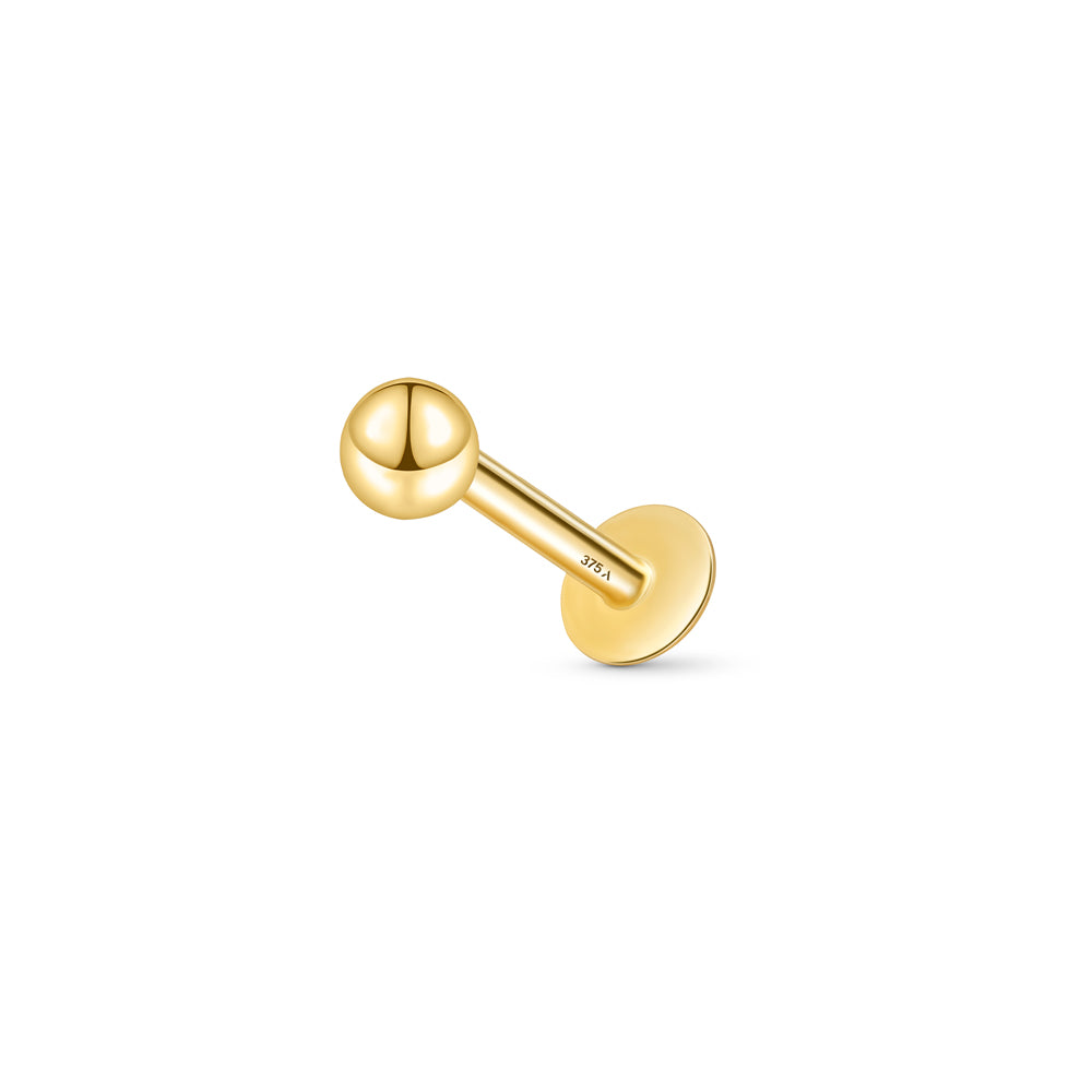 9ct gold 3mm ball piercing in 8mm length.