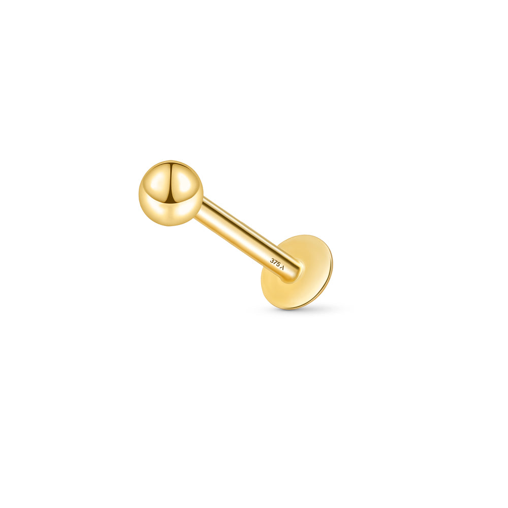 9ct gold 3mm ball piercing in 10mm length.