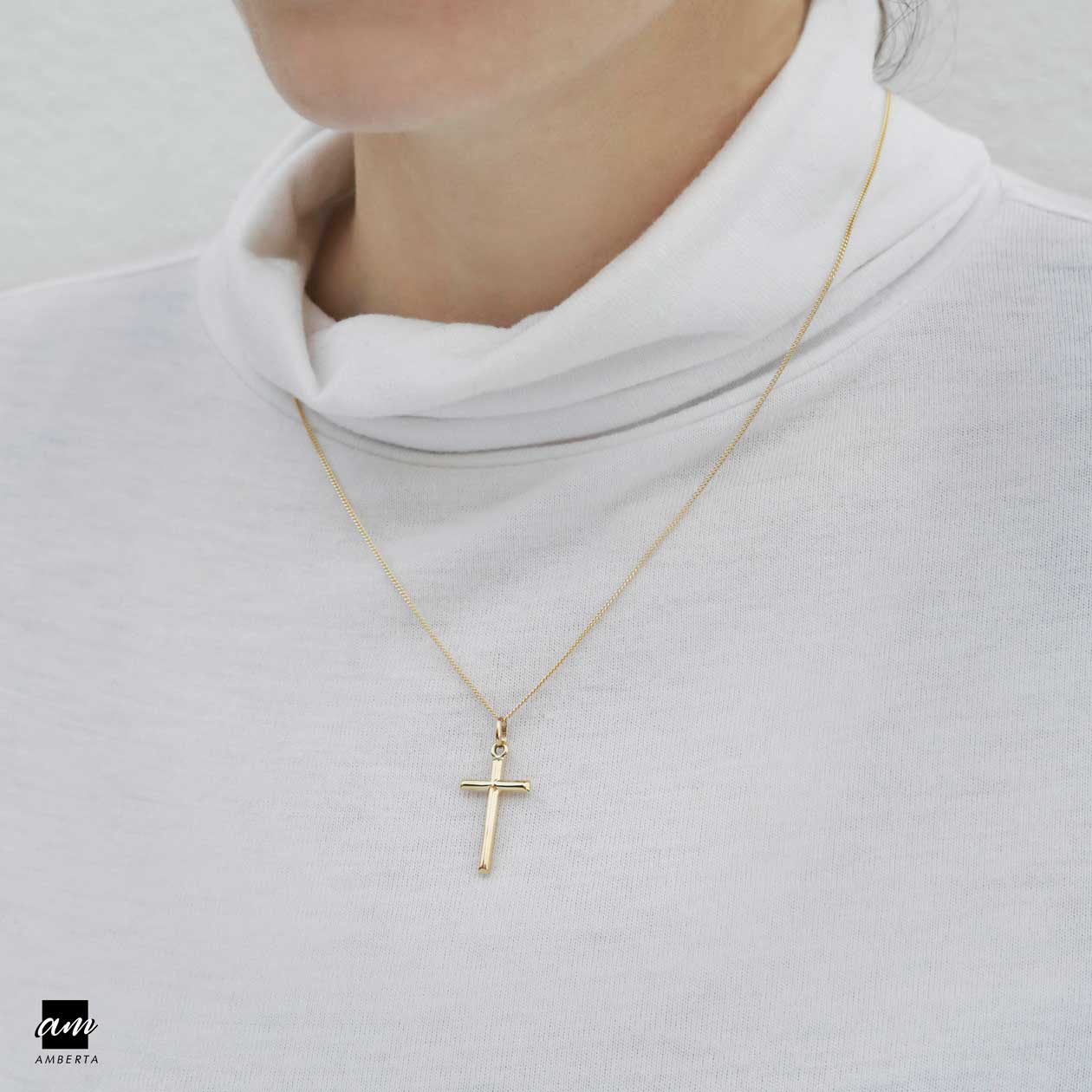 Amberta Gold Thin Cross Pendant Model