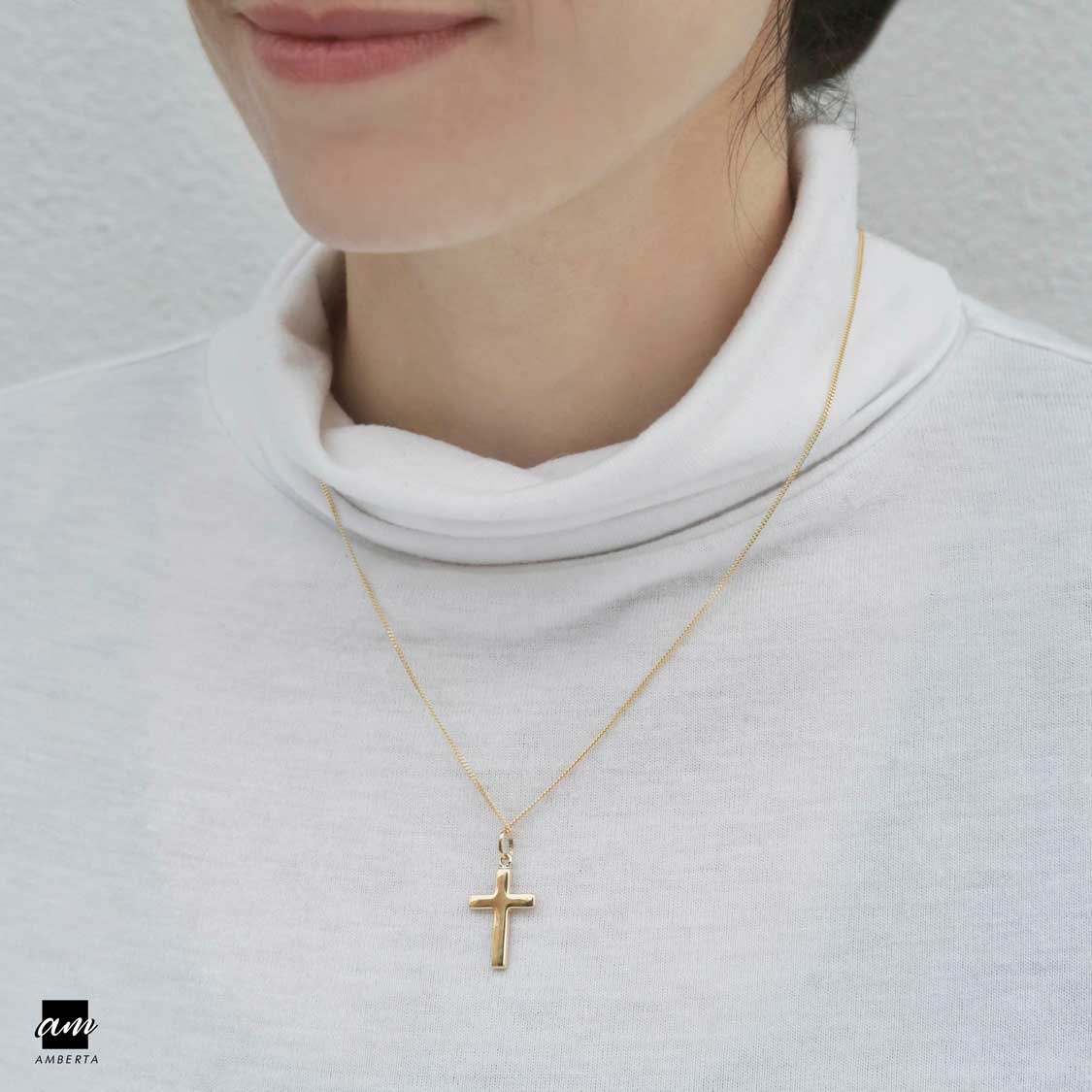 Amberta Gold Flat Cross Pendant Model