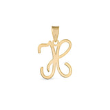 A gold pendant shaped like the letter "H" designed with elegant curves and a flowing script style with a small loop at the top for attaching to a chain.