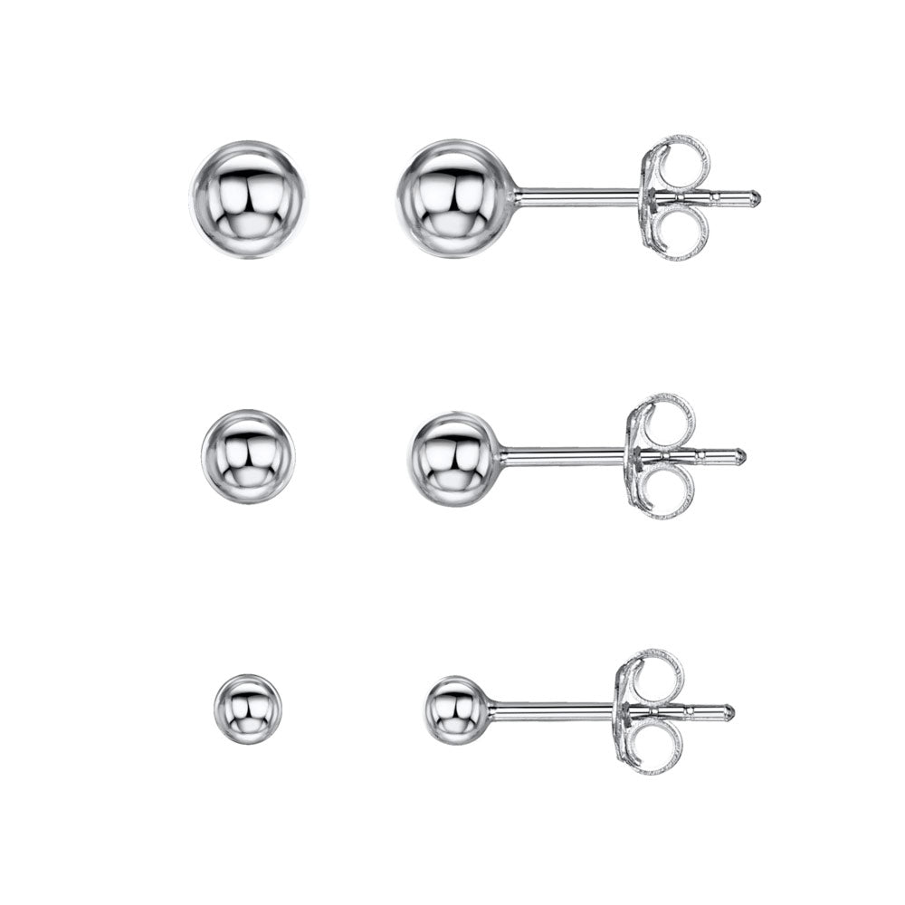 Amberta Silver Ball Stud Earrings Trio Set