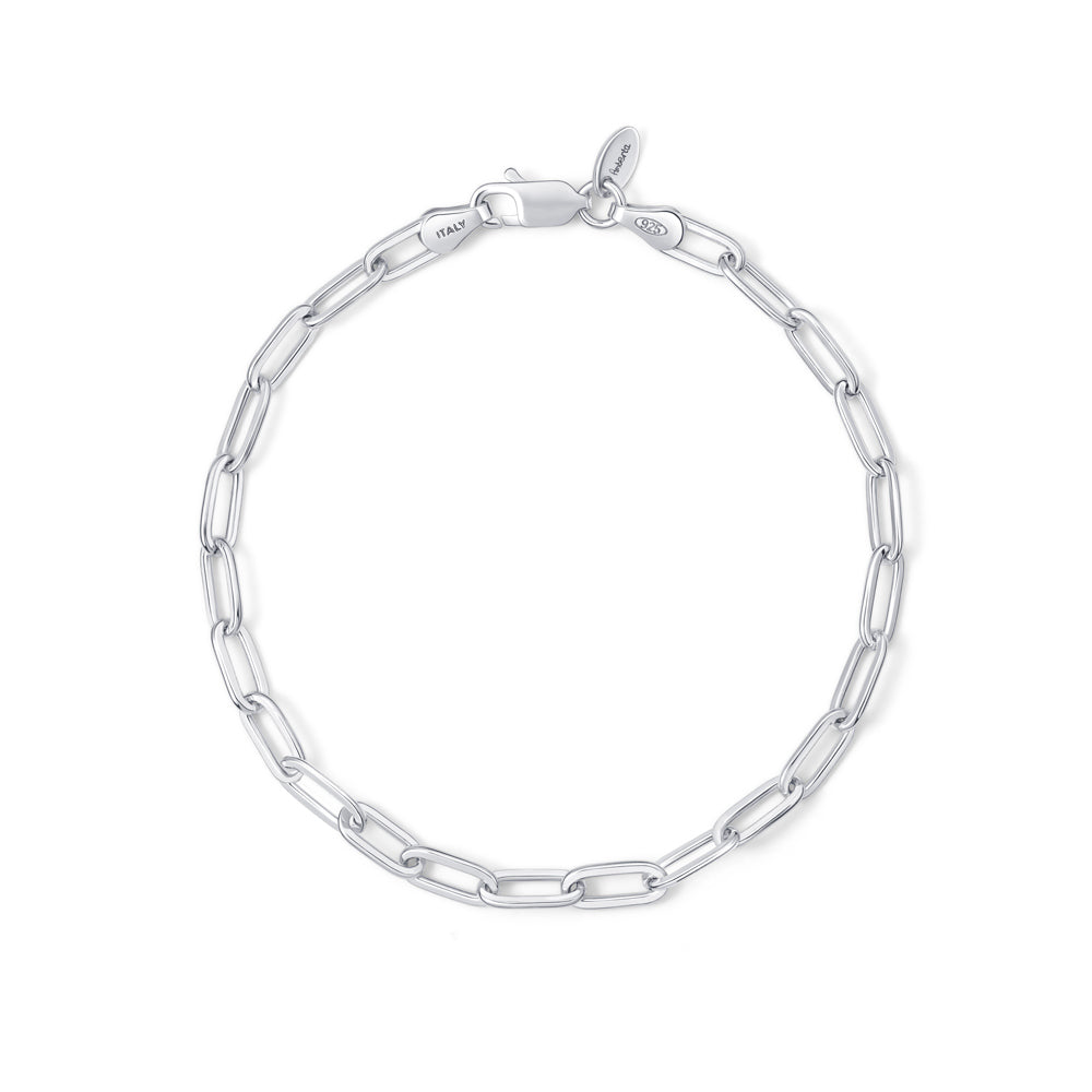 A 3.6mm silver paperclip bracelet on a white background