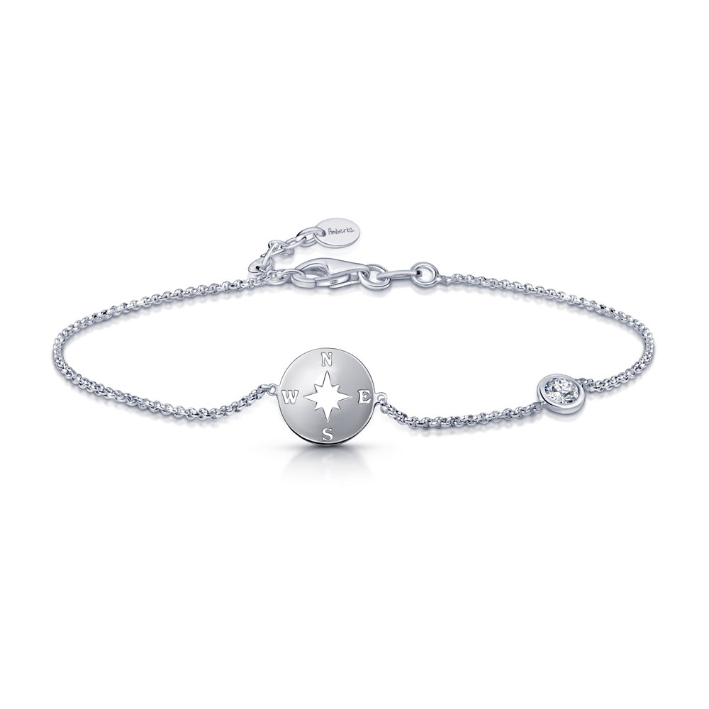 Silver Travel Compass Charm Bracelet