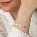 Half Coffee Bean Chain & Half Pearl Bracelet in Sterling Silver Model