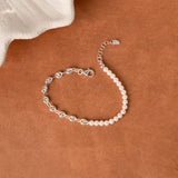 Half Coffee Bean Chain & Half Pearl Bracelet in Sterling Silver Marketing