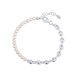 Half Coffee Bean Chain & Half Pearl Bracelet in Sterling Silver