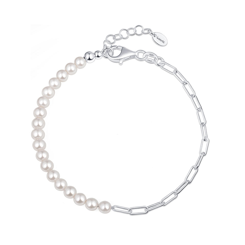 Half Paperclip Chain & Half Pearl Bracelet in Sterling Silver