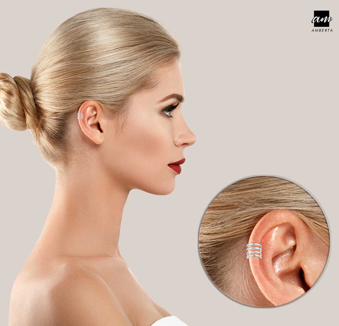 Amberta Silver Four Tier Cuff Earring Model