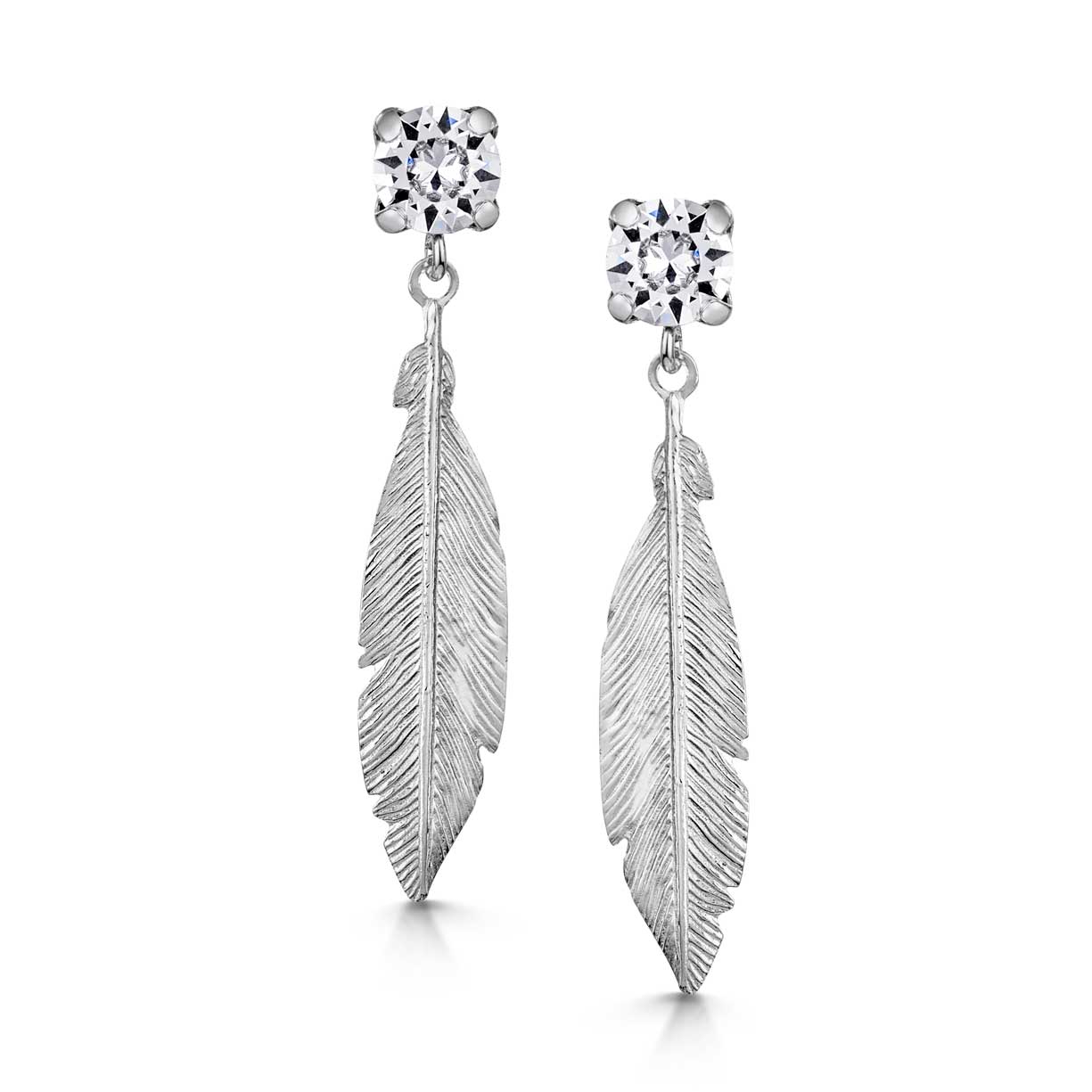 Amberta Silver Lumini Crystal Feather Drop Earrings