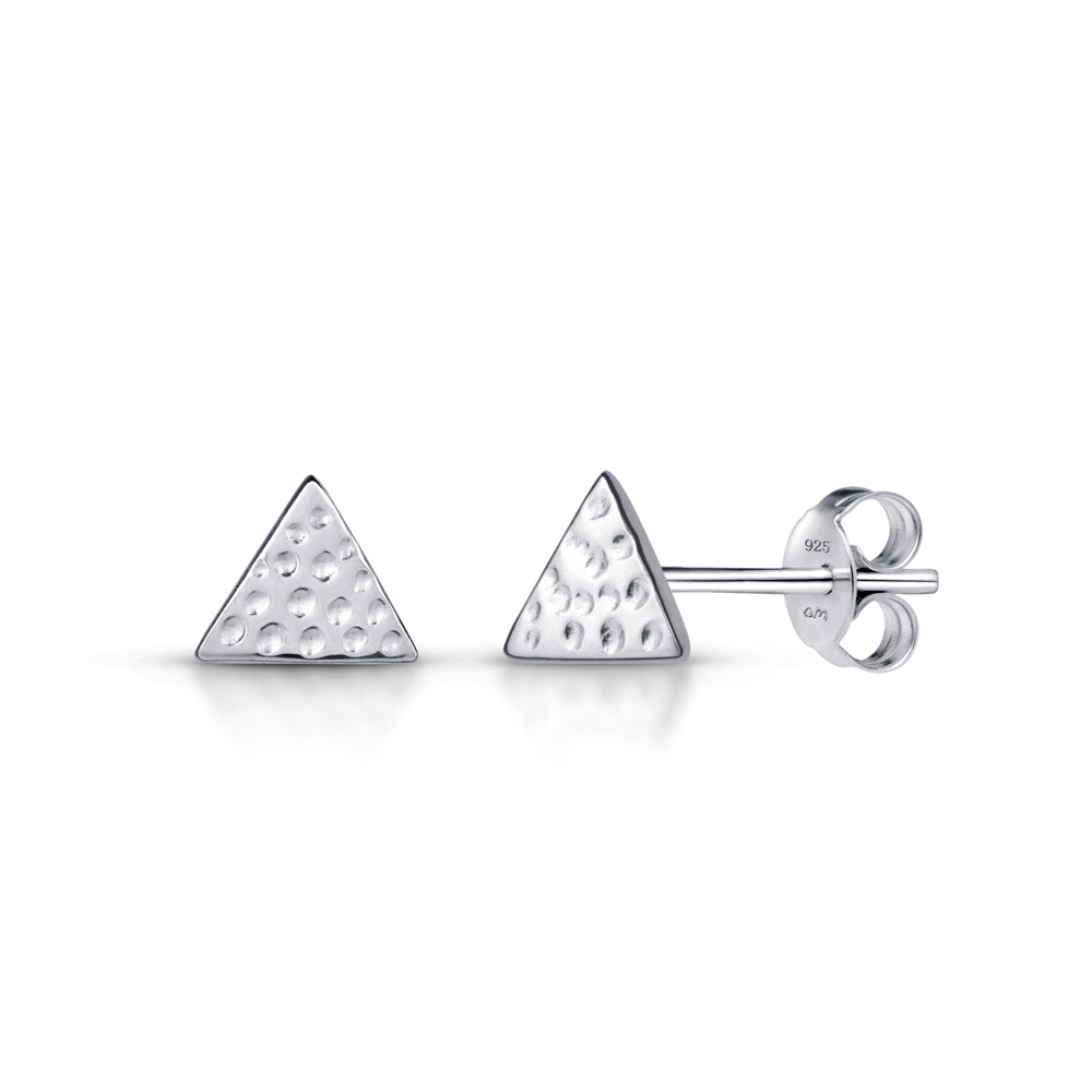 Silver Hammered Triangle Stud Earrings 