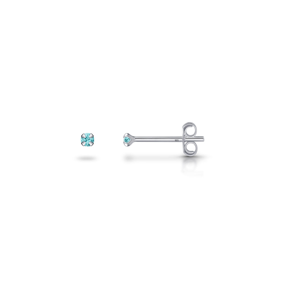 Silver Stud Earrings with March Birthstone