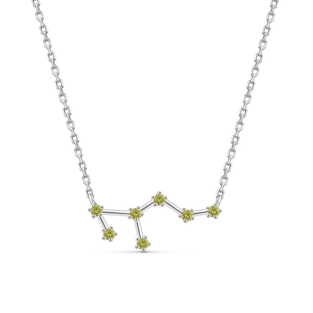 Leo silver constellation necklace placed against a white background