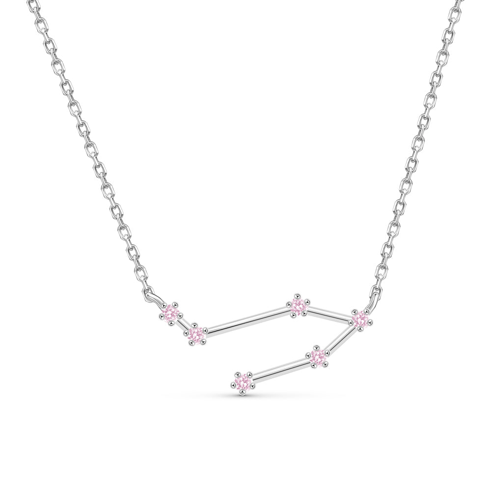 Libra silver constellation necklace placed against a white background