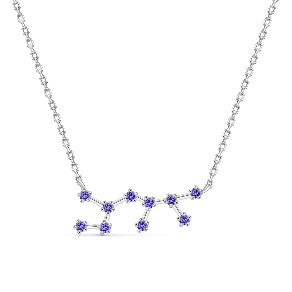 Sagittarius silver constellation necklace placed against a white background