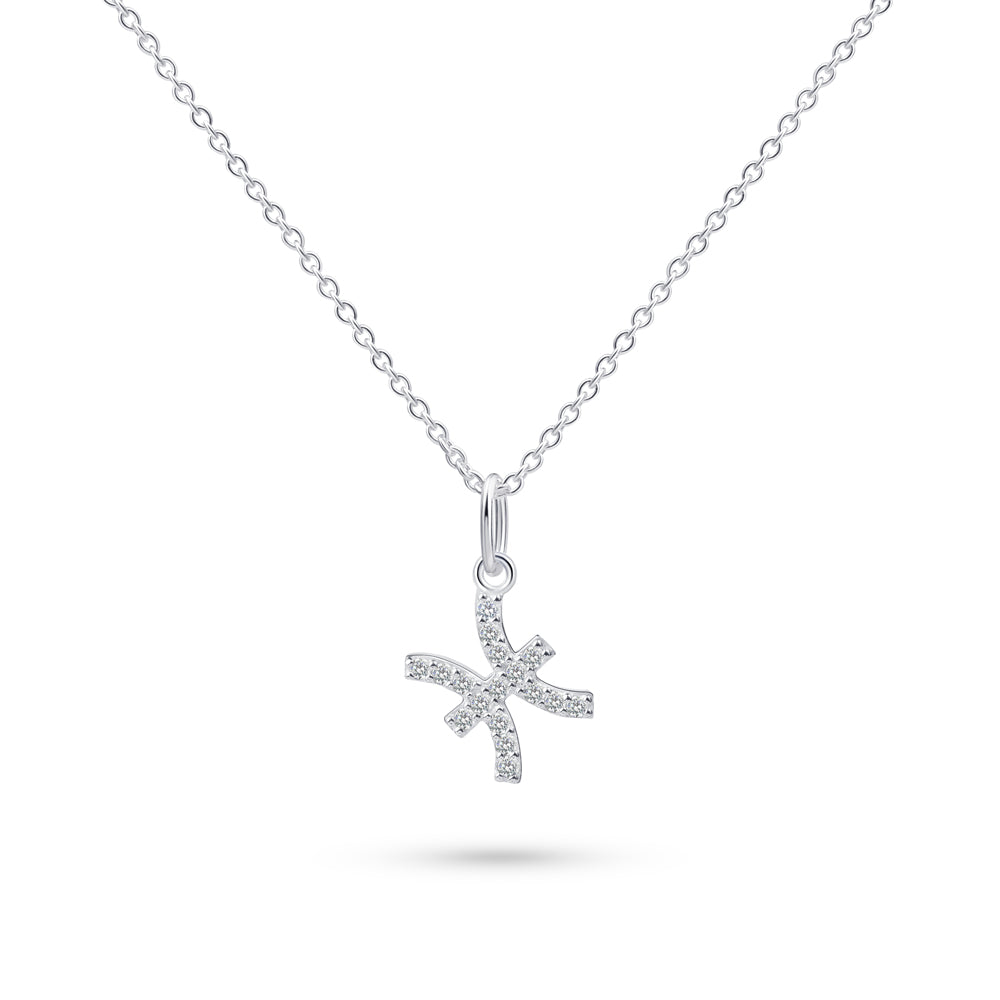 Product image of sterling silver necklace with pisces zodiac pendant with stones against white background.