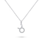 Product image of sterling silver necklace with taurus zodiac pendant with stones against white background.