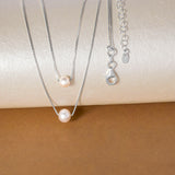 Layered Necklace with Freshwater Pearl Pendant in Sterling Silver Marketing