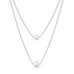 Layered Necklace with Freshwater Pearl Pendant in Sterling Silver