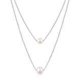 Layered Necklace with Freshwater Pearl Pendant in Sterling Silver