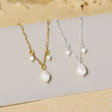 Paperclip Necklace with Freshwater Pearl Pendant in Sterling Silver Collection