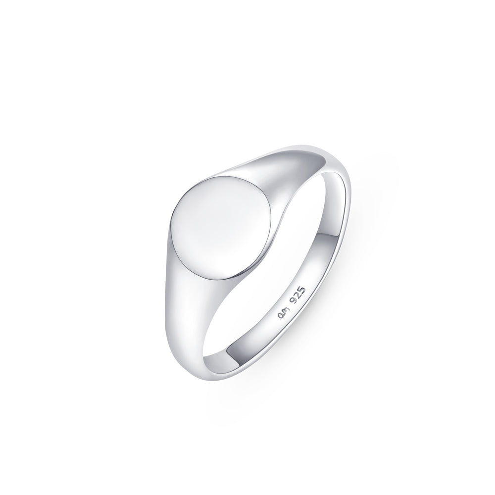 Women's Signet ring in broad flat design in sterling silver. 