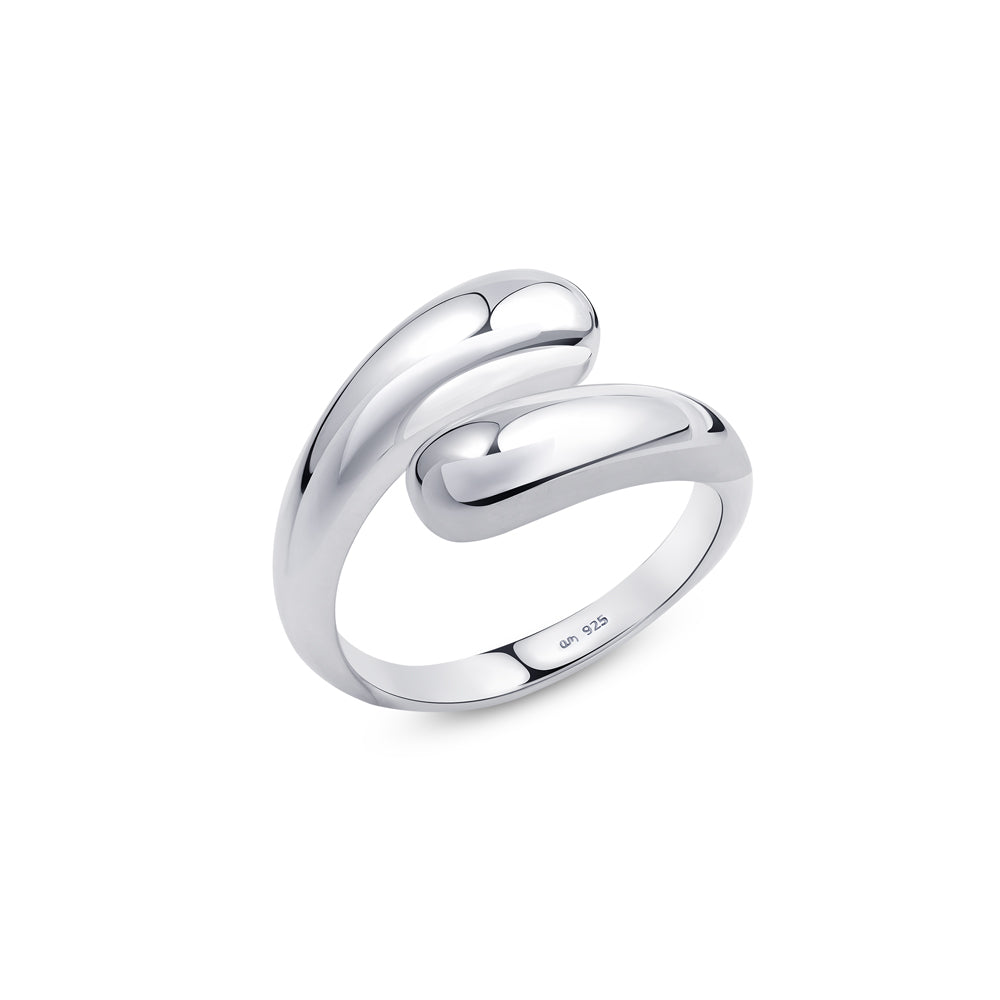 Main image of sterling silver teardrop statement ring against white background. 